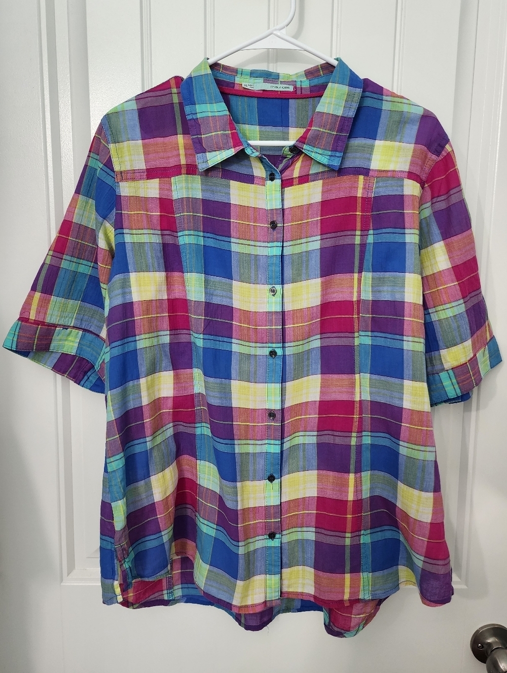 Maurices Vibrant Multicolor Plaid Short-Sleeve Button-Down Shirt, Size XXL